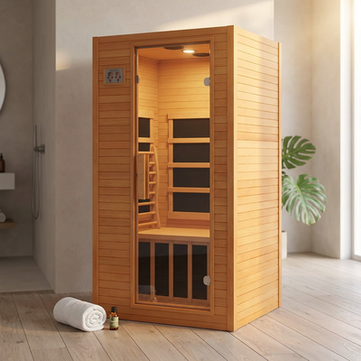 Infrared Sauna Home Sauna, Indoor Far Infrared Saunas for Home, 1 Person Canadian Hemlock Wooden Spa Room, 950W, Customized