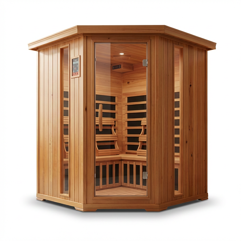 4-Person Cedar Corner Infrared Sauna — Studio Shot