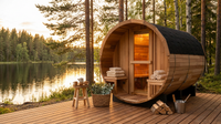 6-Person Patchworkred Cedar Traditional Steam Barrel Sauna — Lifestyle