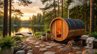 Outdoor Barrel Traditional Steam Cedar Wood Sauna with Wood Burning Stove — Lifestyle