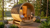 Outdoor Indoor Finland Pine Wet Dry Barrel Sauna 3-5 Person Front Porch Canopy 4.5 Kw ETL Certified Bitumen Shingle Roof — Lifestyle